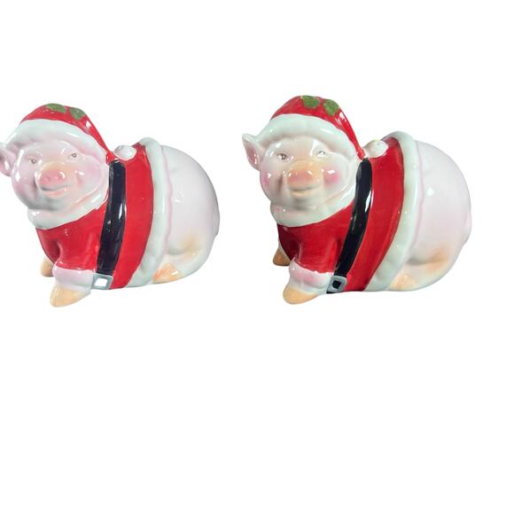 Santa Pigs Christmas Ceramic Salt and Pepper Shakers - Picture 1 of 3
